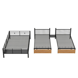 Full Over Twin-Twin Triple Bunk Bed With Drawers And Staircase - Black