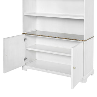 Tall Bookcase Storage Cabinet With 3 Open Shelves & Fluted Double Doors
