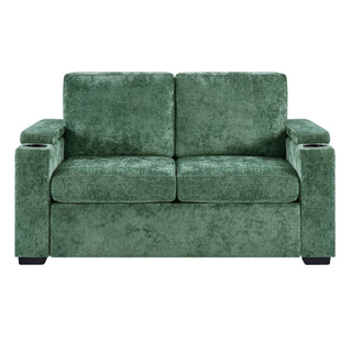 Pull Out Sofa Bed Loveseat With Twin Mattress, Cup Holders And Arm Storage