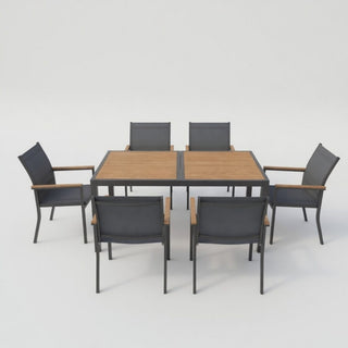 7 Piece Gray Aluminum Patio Dining Set With Textilene Chairs For Outdoor Living Frame With Accents, 59" Rectangle Table, All Weather Durable
