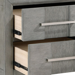 Modern 2 Drawer Nightstand In Gray Finish With Silver Metal Handles, Contemporary Bedside Table With Smooth Glide Drawers