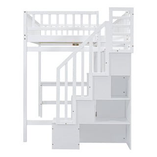 Loft Bed With Bookshelf, Drawers, Desk, And Wardrobe