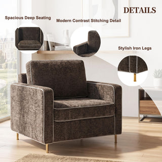 Accent Chair Upholstered Single Sofa With Square Arms, Sewn Pillow Back For Living Room