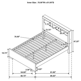 Copper - Eastern King LED Storage Bookcase Bed With Built In Shelves - Cappuccino