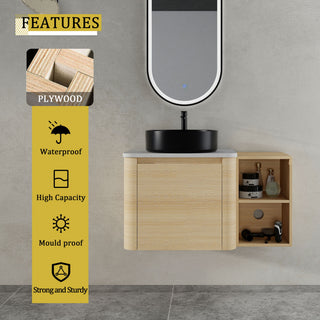 Mounted Bathroom Vanity With Art Sink, Storage Shelves, Soft Close Door