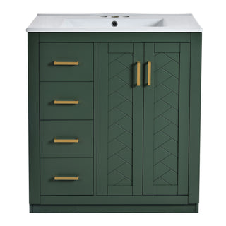 Ceramic Sink Combo, Freestanding Vanity Set With 3 Drawers & Soft Closing Doors