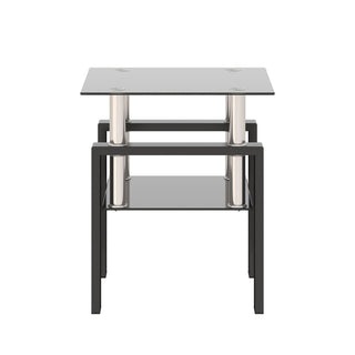 Modern Tempered Glass Tea Table, End Square Table For Living Room - Black