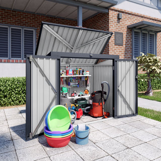 Outdoor Trash Can Storage Shed For 2 Bins Garbage - Gray
