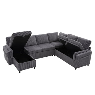 Convertible U-Shaped Sectional Sofa Bed With USB Ports And Storage