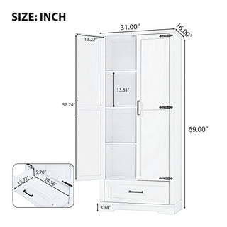 Tall Bathroom Storage Cabinet With 2 Doors And 2 Drawer, Adjustable Shelf - White