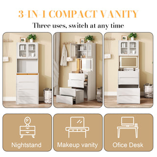 3 In 1 Vanity Table With LED Mirror & Storage Stool For Bedroom