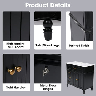 Bathroom Vanity With Sink, 2 Doors 2 Drawers, Freestanding Design