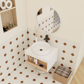Floating Bathroom Vanity With Glossy Round Vessel Sink