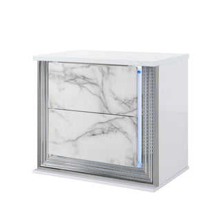 Moon - Marble Nightstand With LED - White