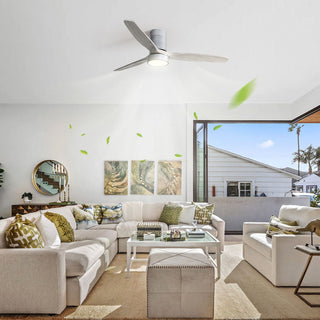 52" 18W LED Ceiling Fan With Dimmable 6 Speed Remote 3 Blade Reversible DC Motor For Living Room - Silver