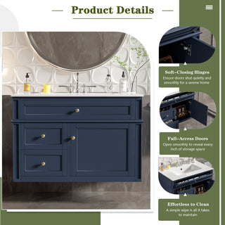Wall Mounted Bathroom Vanity With 2 Drawers, 1 Tip Out Drawer, 3 Holes Sink