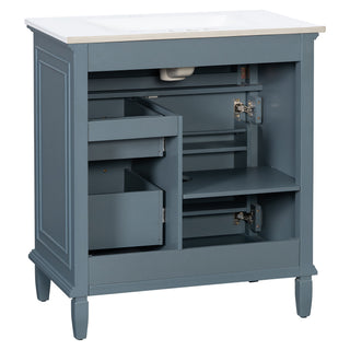 Bathroom Vanity With Sink Top, Flip Drawers, Adjustable Shelf