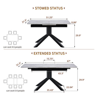Rectangular Dining Table With Geometric Legs For Dining Room - Light Gray
