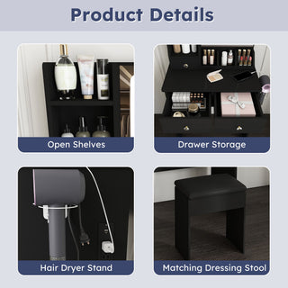 Modern Small Vanity Desk With 3 LED Lighting Modes, 3 Drawers