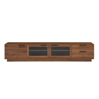 TV Stand With 2 Drawers, Doors & Cable Management, Soft Closing Hinges - Walnut