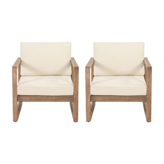 Outdoor Acacia Wood Patio Club Chair, Wood Patio Furniture, Waterproof Thick Cushion Deep Seating For Porch - Brown Wash / Beige