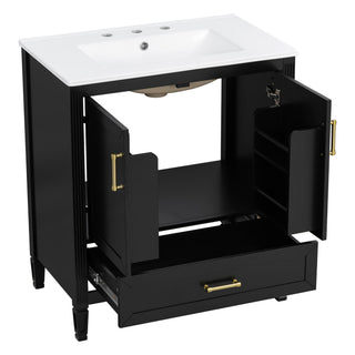 Elegant Fluted Bathroom Vanity With Sink, Soft Close Doors & Drawer