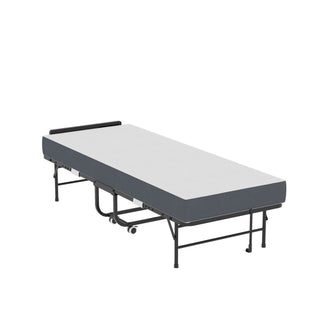 Twin Folding Bed With Adjustable Headboard & Memory Foam Mattress, Portable Coton Wheels For Tall People, Space-Saving Guest Bed - Black