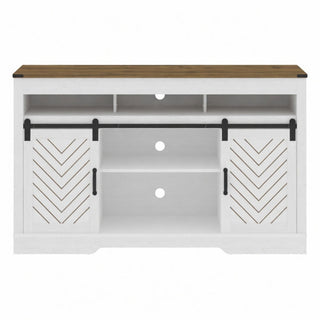 TV Stand With Sliding Barn Doors And Adjustable Storage - White / Oak