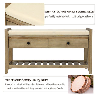 Shoe Rack With Cushioned Seat And Drawers Multipurpose Entryway Storage Bench Wash - Gray Wash