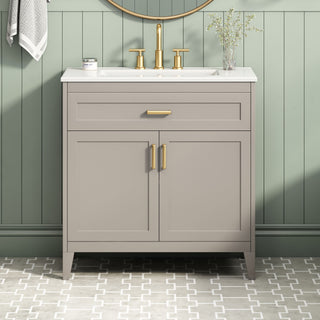 30" Bathroom Vanity With Sink Top, Soft Close Double Doors & Tip Out Drawer, Adjustable Interior Shelf, Door Mounted Organizers - Beige