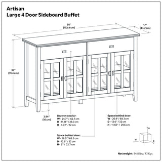 Artisan - Large 4 Door Sideboard Buffet - Dark Chestnut Brown