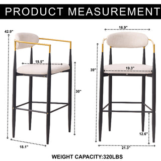 Upholstered Bar Stool With Accented Armrests For Kitchen Island (Set of 2) - Beige
