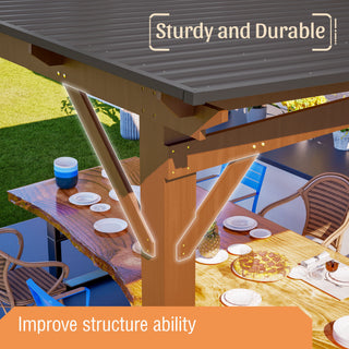 13 X 10 Ft Gazebo With Roof, Spacious Outdoor Patio Shade Structure For Backyard & Garden - Brown