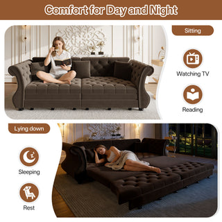 Oversized Chesterfield Pull Out Sofa Bed, Roll Arm Couch With Flower Tufting For Living Room