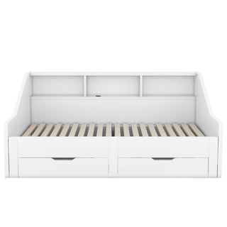 Daybed Frame With Storage Bookcases, 2 Drawers, Charging Station