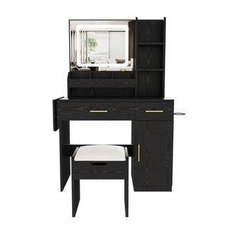 Vanity Desk With LED Mirror Lights And Charging Outlet