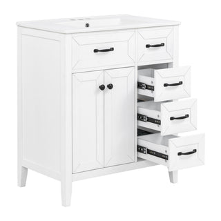 Bathroom Vanity With Sink, Freestanding Design, Soft Close Doors & Drawers - White