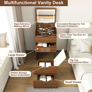 Vanity Desk With Lighted Mirror & Stool