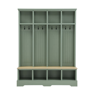 Hall Tree With 8 Hooks, Practical Entryway Bench With Open Compartments