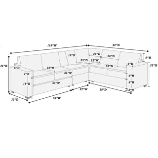 L-Shaped Sectional Set For Living Room