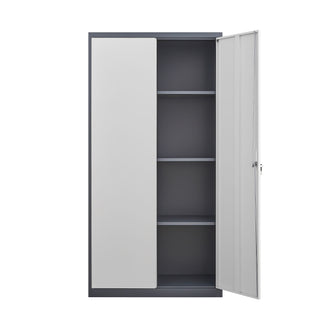 Wardrobe With Hanging Rod And Compartments, Lockable Closet With Locks & Keys For Bedroom - Gray