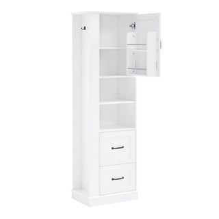 Freestanding Bathroom Storage Cabinet With Adjustable Shelves And Side Hooks Board, Rectangle Design