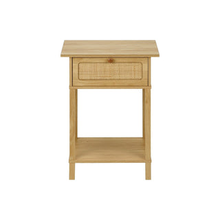Accent Table With Storage Drawer, 2 Tier Nightstand For Living Room - Natural