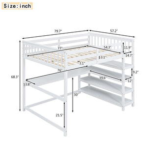 Loft Bed With Storage Shelves And Under Bed Desk