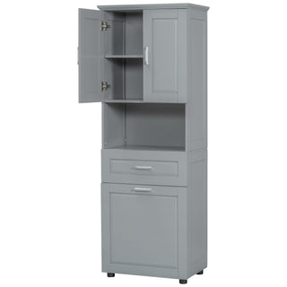 Tall Bathroom Cabinet With Tilt-Out Laundry Basket And Upper Storage