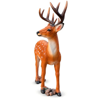 Lifelike Deer Statue With Detachable Antlers, Outdoor Garden Decor - Brown / Yellow