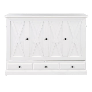 Solid Pine Murphy Bed Chest Cube Cabinet Bed With Charging Station And Large Storage Drawer For Home Office Or Small Room