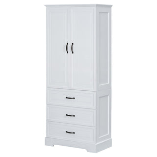 Tall Bathroom Storage Cabinet With 2 Doors And Drawers, Adjustable Shelf - White
