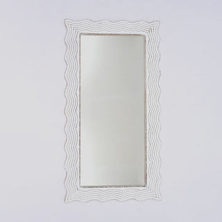 Handcarved Wave Design Rectangle Mirror Accent Enhancing Space - Antique White