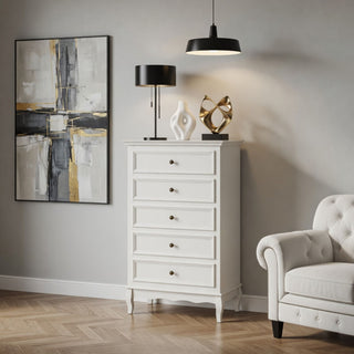 5 Drawer Tall Wide Chest Of Drawers - White